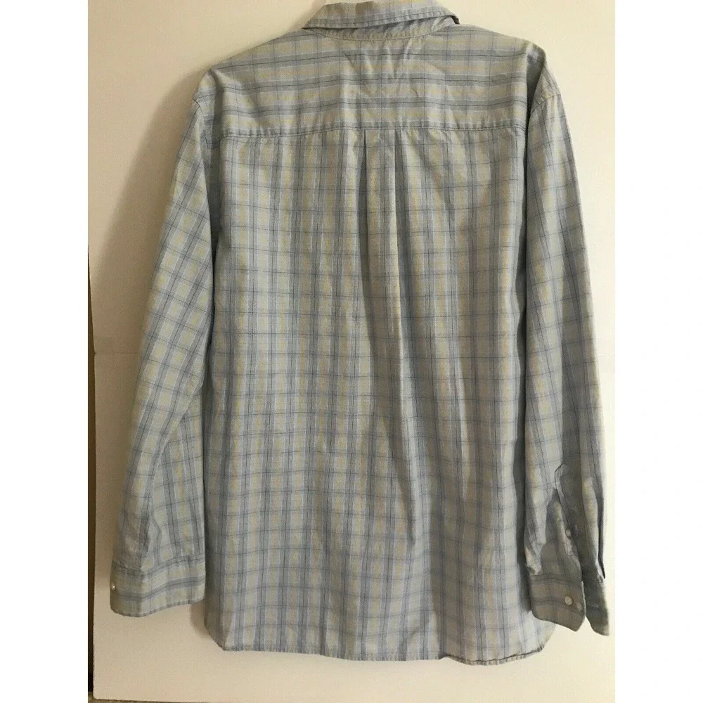 tommy hilfiger mens‎ xl blue plaid retro button front shirt